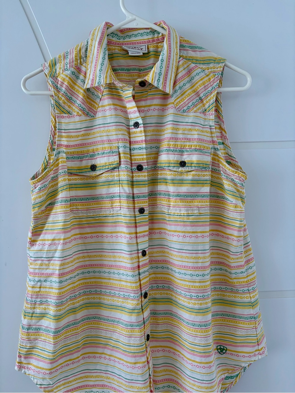 Ariat Sleeveless Striped Button-Up Shirt - Yellow Pink Green